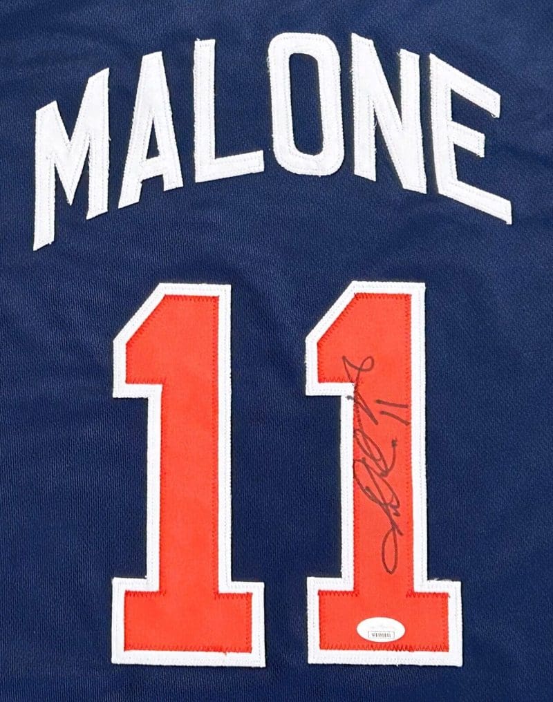 Karl Malone Signed Autographed Blue Red Jersey JSA Authenticated - Image 2