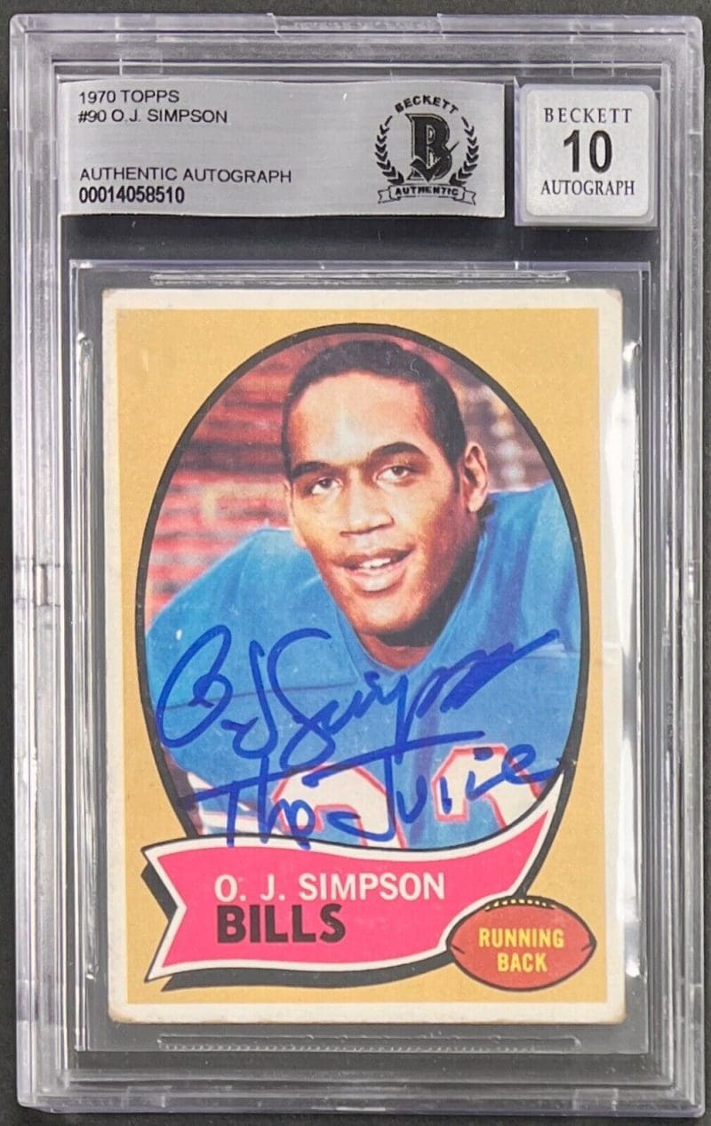 O.J. Simpson Signed 1970 Topps Rookie Card BAS 14058510 Auto 10 The Juice