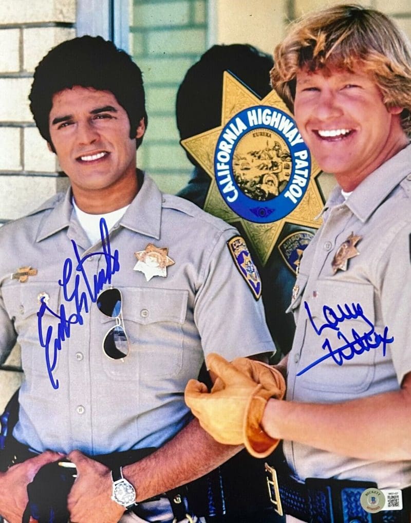 Erik Estrada & Larry Wilcox Signed Autographed Chips 11x14 Photo Beckett #2