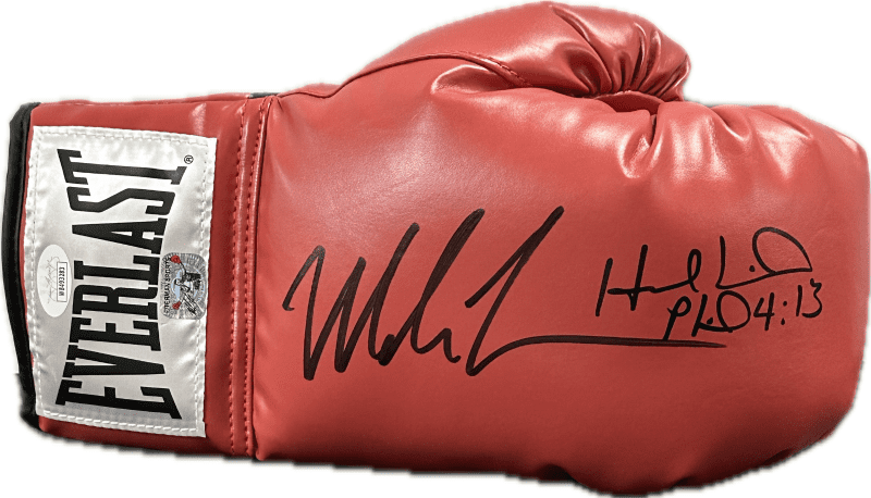 Mike Tyson & Evander Holyfield Signed Autograph Red Boxing Glove JSA Right