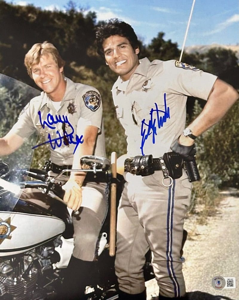 Erik Estrada & Larry Wilcox Signed Autographed CHIPS 11x14 Photo Beckett #7