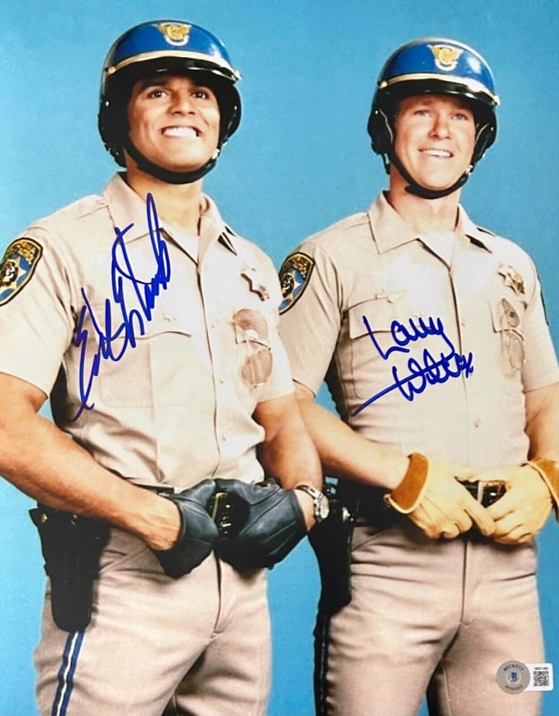 Erik Estrada & Larry Wilcox Signed Autographed CHIPS 11x14 Photo Beckett #8