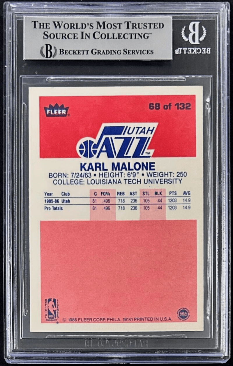 Karl Malone Signed 1986-87 Fleer Card #68 Beckett Utah Jazz 15333844 - Image 2
