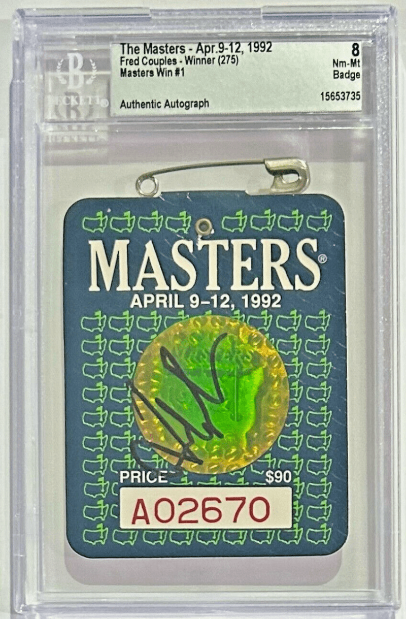 Fred Couples Autographed Signed 1992 The Masters Badge Beckett Nm-Mt 8