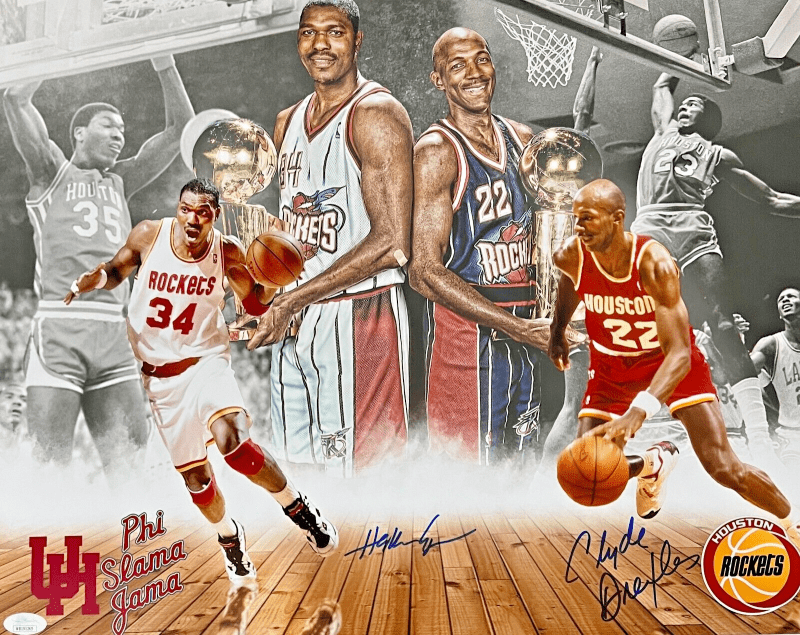 Hakeem Olajuwon Clyde Drexler Signed Autographed 16x20 Photo JSA Authentic #1