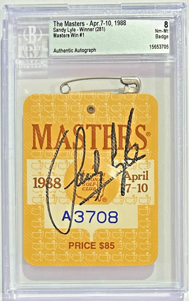 Sandy Lyle Autographed Signed 1988 The Masters Badge Beckett Nm-Mt 8