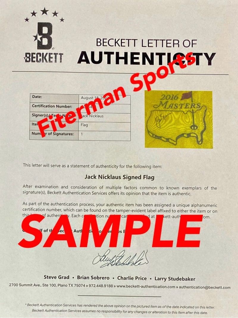 Jack Nicklaus Signed Autographed Framed Masters Flag Beckett Authenticated Jack - Image 2