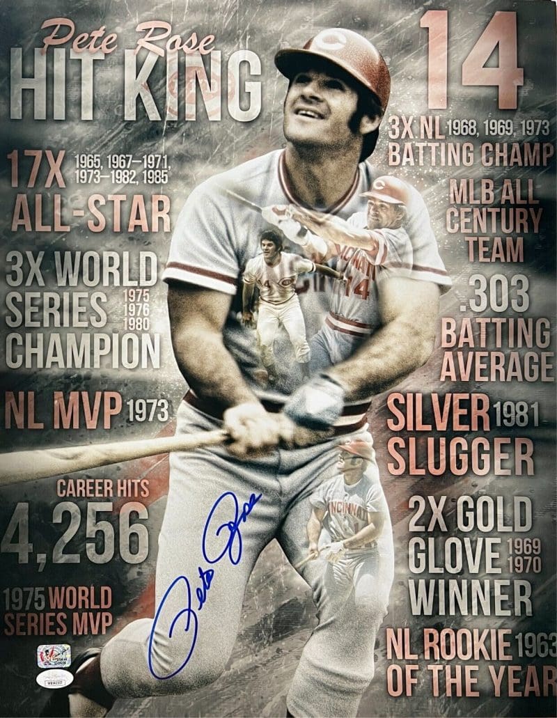 Pete Rose Signed Autographed 16x20 Photo JSA & Rose Exclusive Hologram Reds 13
