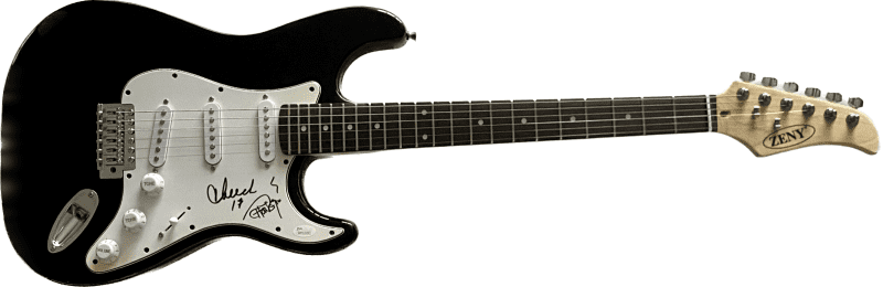 Cheech & Chong Autographed 39" Black Electric Guitar JSA Authen #2