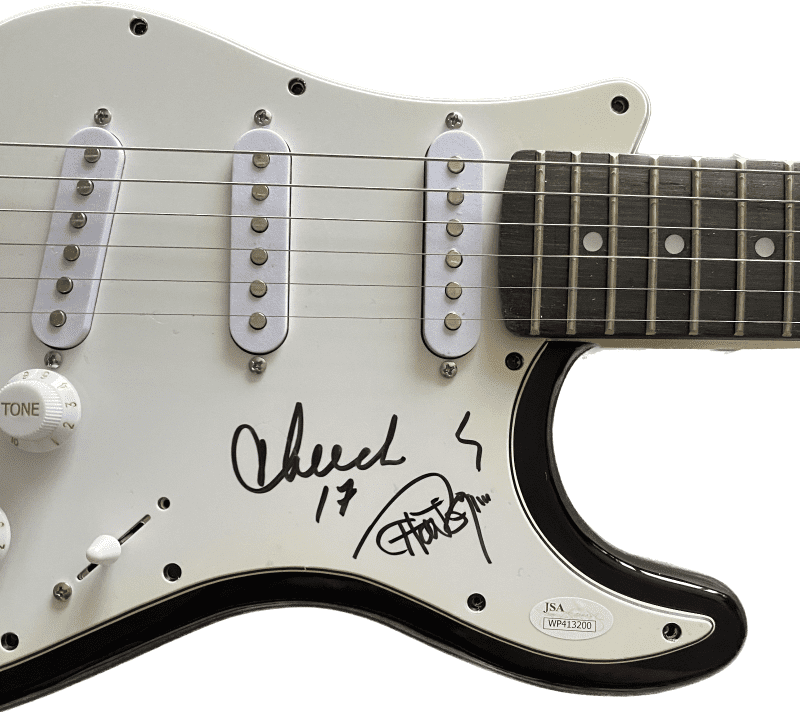 Cheech & Chong Autographed 39" Black Electric Guitar JSA Authen #2 - Image 2