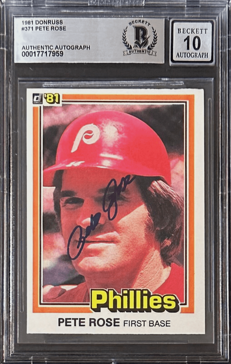 Pete Rose Signed 1981 Donruss #371 Beckett BAS Auto 10 Philadelphia Phillies