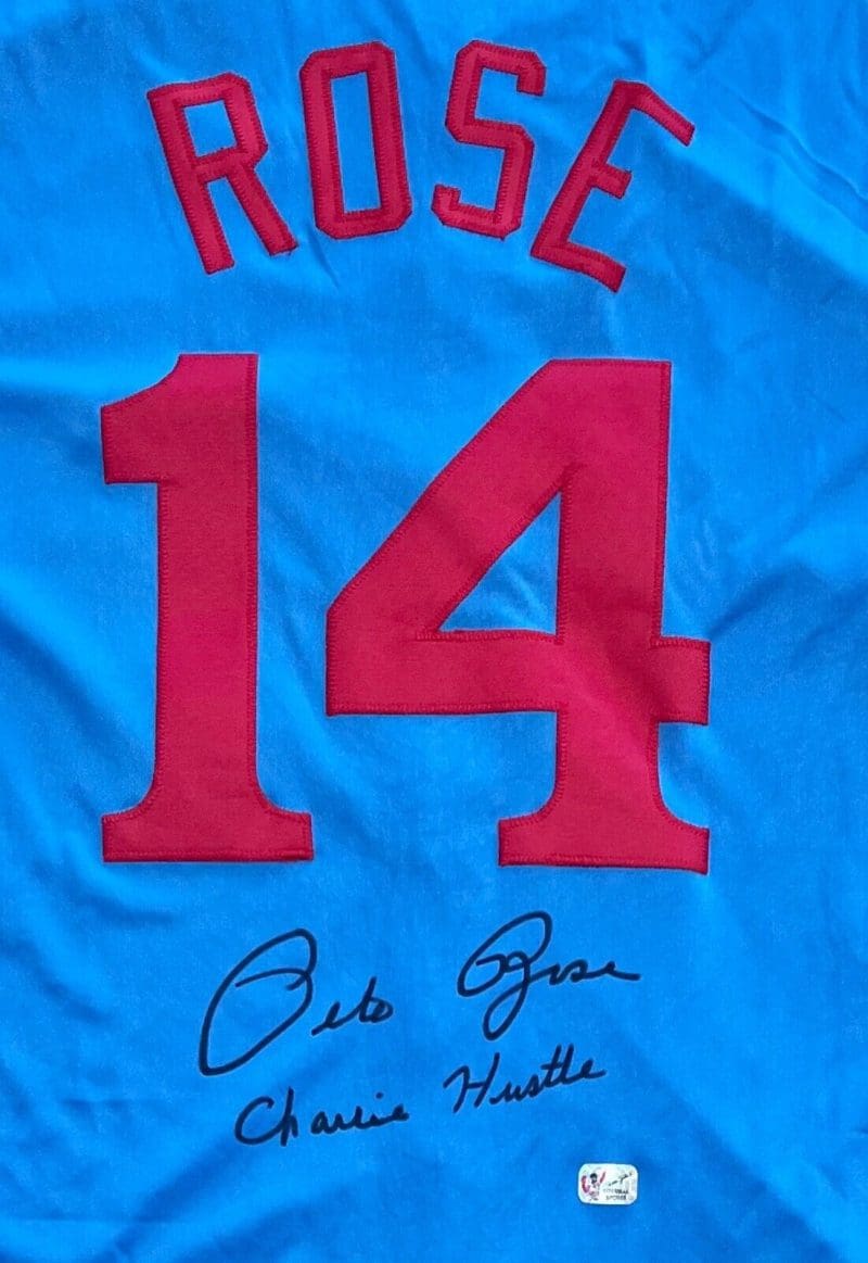 Pete Rose Signed Blue Jersey Pete Rose Exclusive Hologram Charlie Hustle - Image 2
