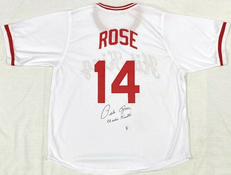 Pete Rose Signed White Jersey Pete Rose Exclusive Hologram Charlie Hustle 1