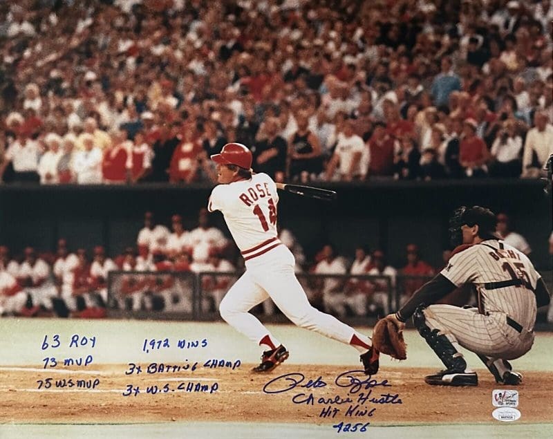 Pete Rose Signed 16x20 Photo JSA & Pete Rose Exclusive Authen #6 w/9 inscrip