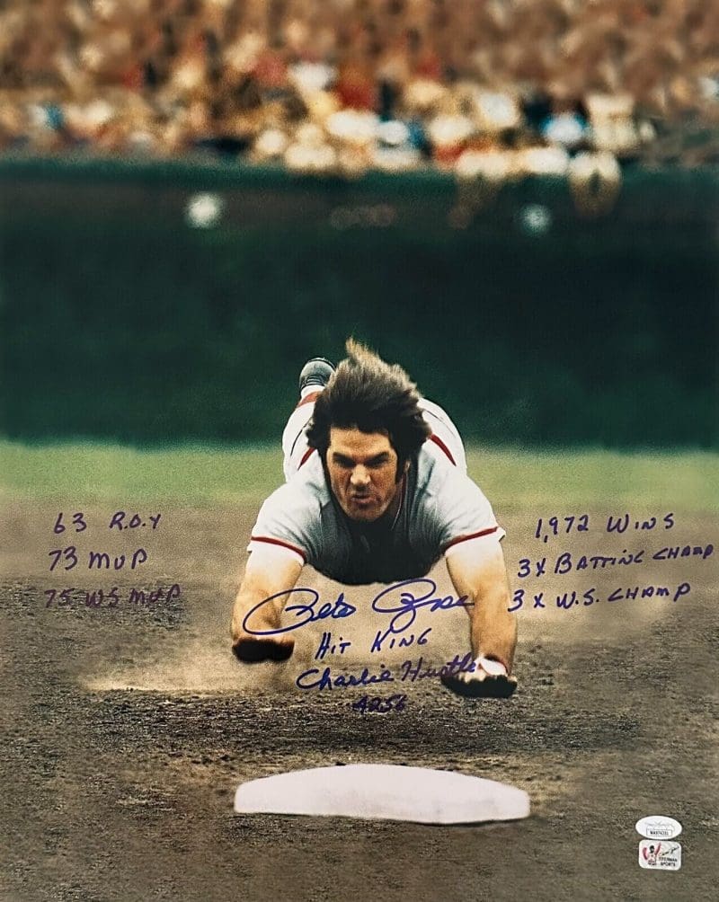 Pete Rose Signed 16x20 Photo JSA & Pete Rose Exclusive Authen #5 w/9 inscrip