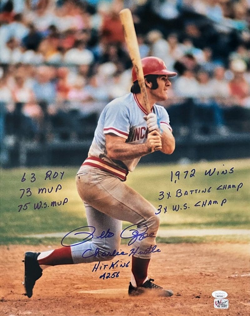 Pete Rose Signed 16x20 Photo JSA & Pete Rose Exclusive Authen #4 w/9 inscrip