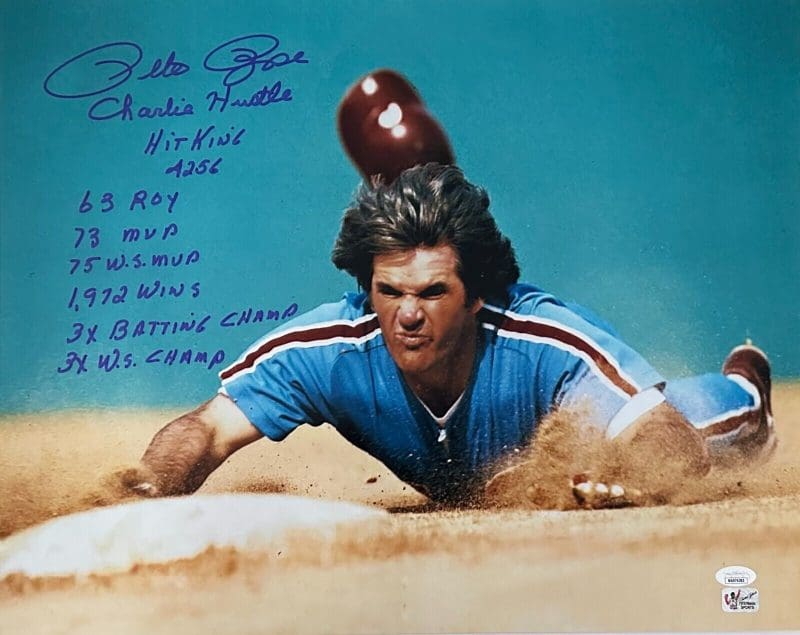 Pete Rose Signed 16x20 Photo JSA & Pete Rose Exclusive Authen #2 w/9 inscrip