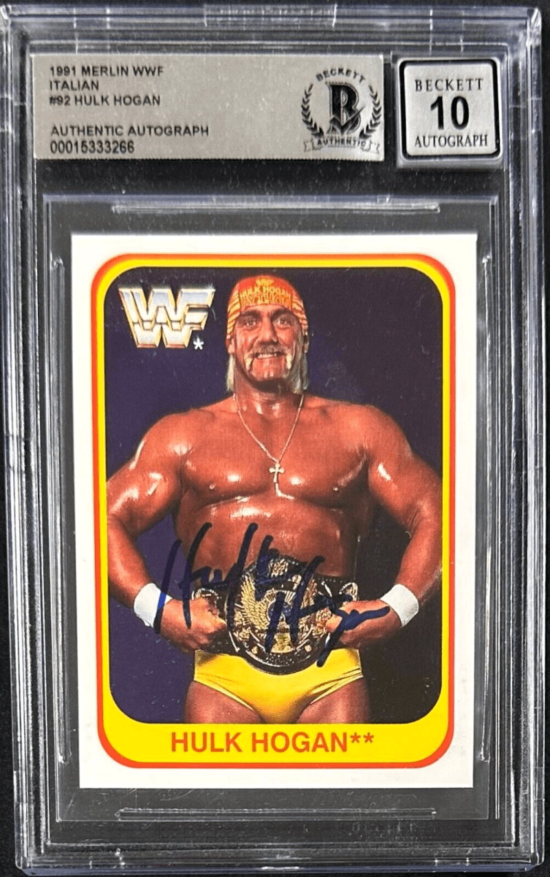 Hulk Hogan 1991 Italian Merlin WWF #92 Beckett Cert Authentic Auto 10 15333266