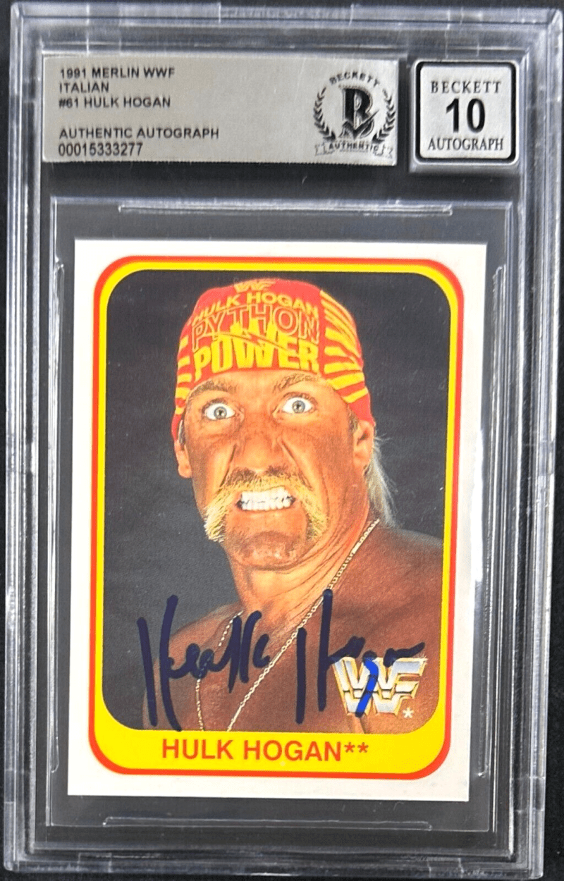 Hulk Hogan 1991 Italian Merlin WWF #61 Beckett Cert Authentic Auto 10