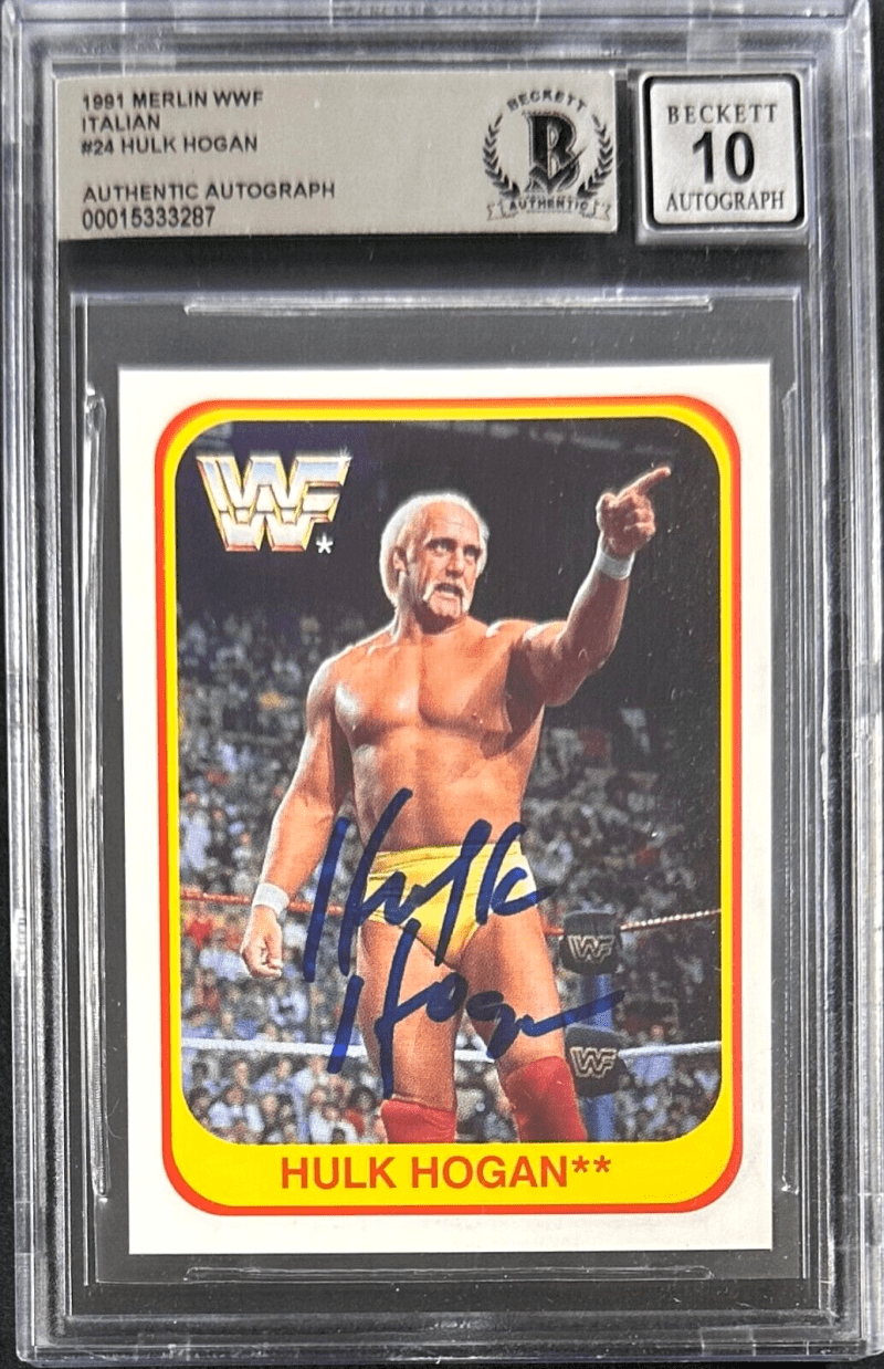 Hulk Hogan 1991 Italian Merlin WWF #24 Beckett Cert Authentic Auto 10