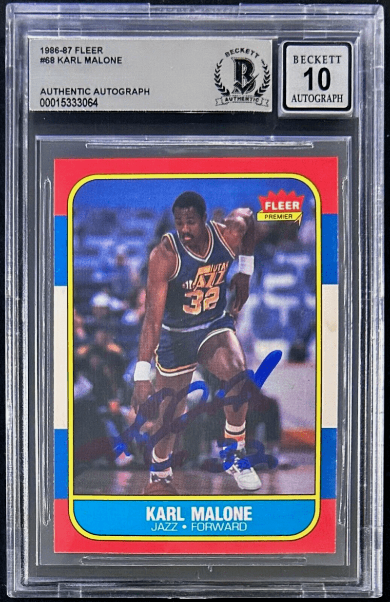 Karl Malone Signed 1986-87 Fleer Card #68 Beckett Utah Jazz Auto 10 15333064