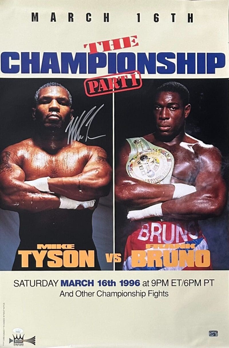 Mike Tyson vs Bruno Signed Original Fight Poster JSA & Tyson Holo Authentic Sil