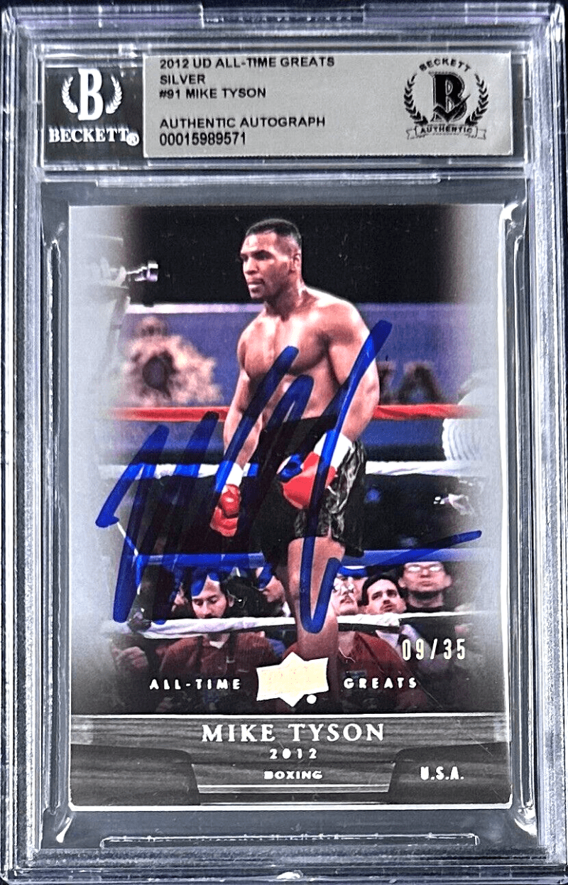 Mike Tyson Signed 2012 Upper Deck All Time Greats Silver Card #91 Beckett 09/35