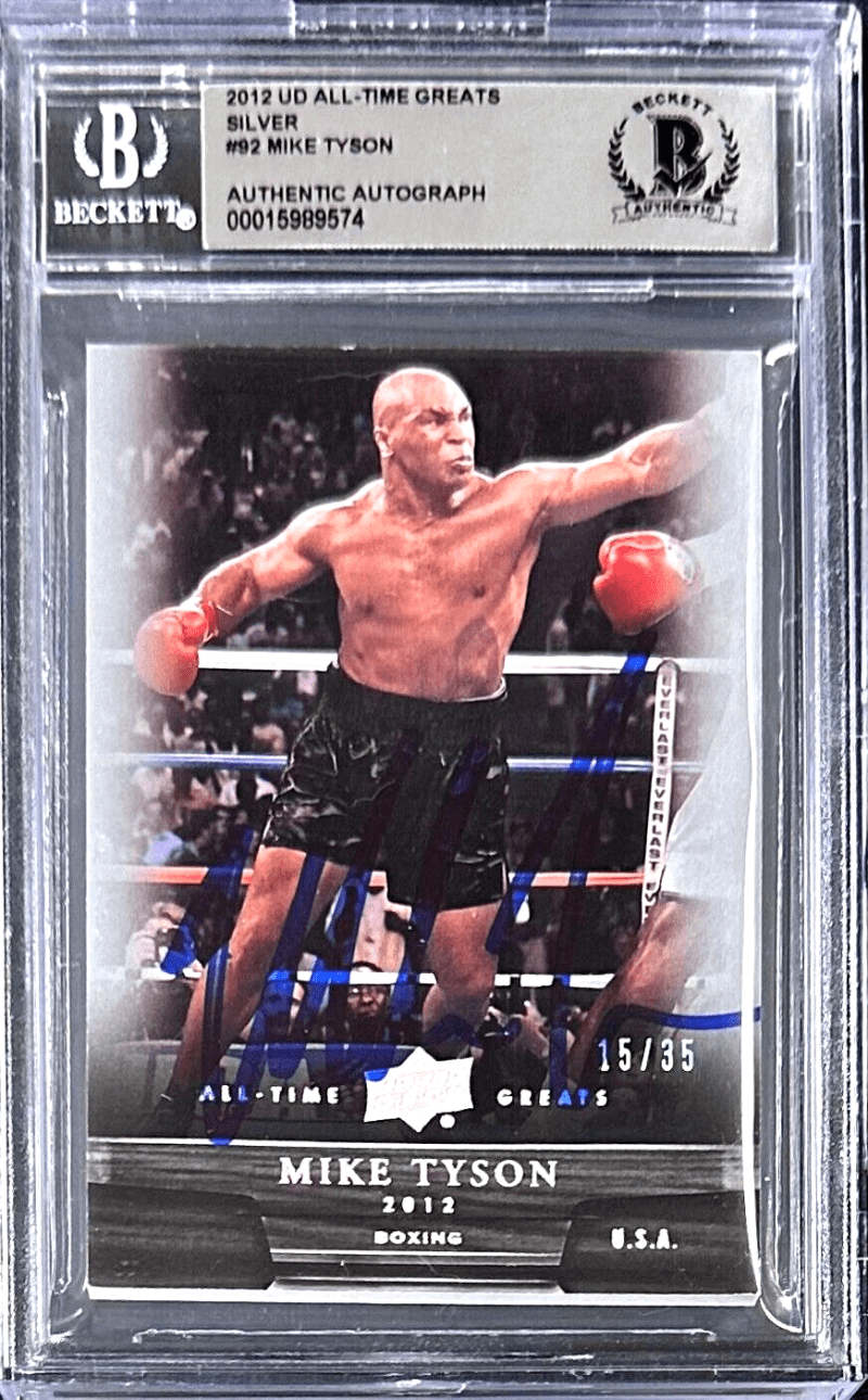 Mike Tyson Signed 2012 Upper Deck All Time Greats Silver Card #92 Beckett 15/35
