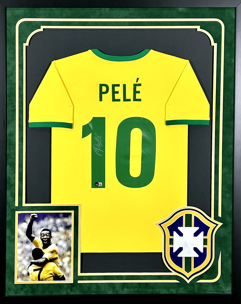 Pele Signed Autographed Framed Brazil Yellow Green Jersey Beckett Authentic