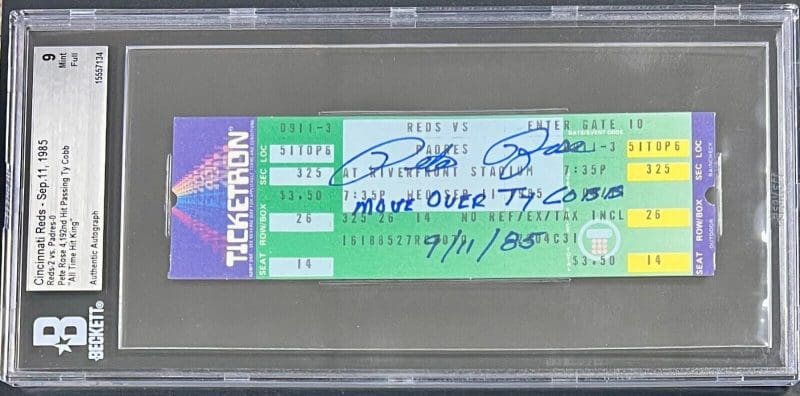 Pete Rose Signed Sep. 11, 1985 Full Ticket BAS Mint 9 Hit #4,192 Passing Ty Cobb - Image 2