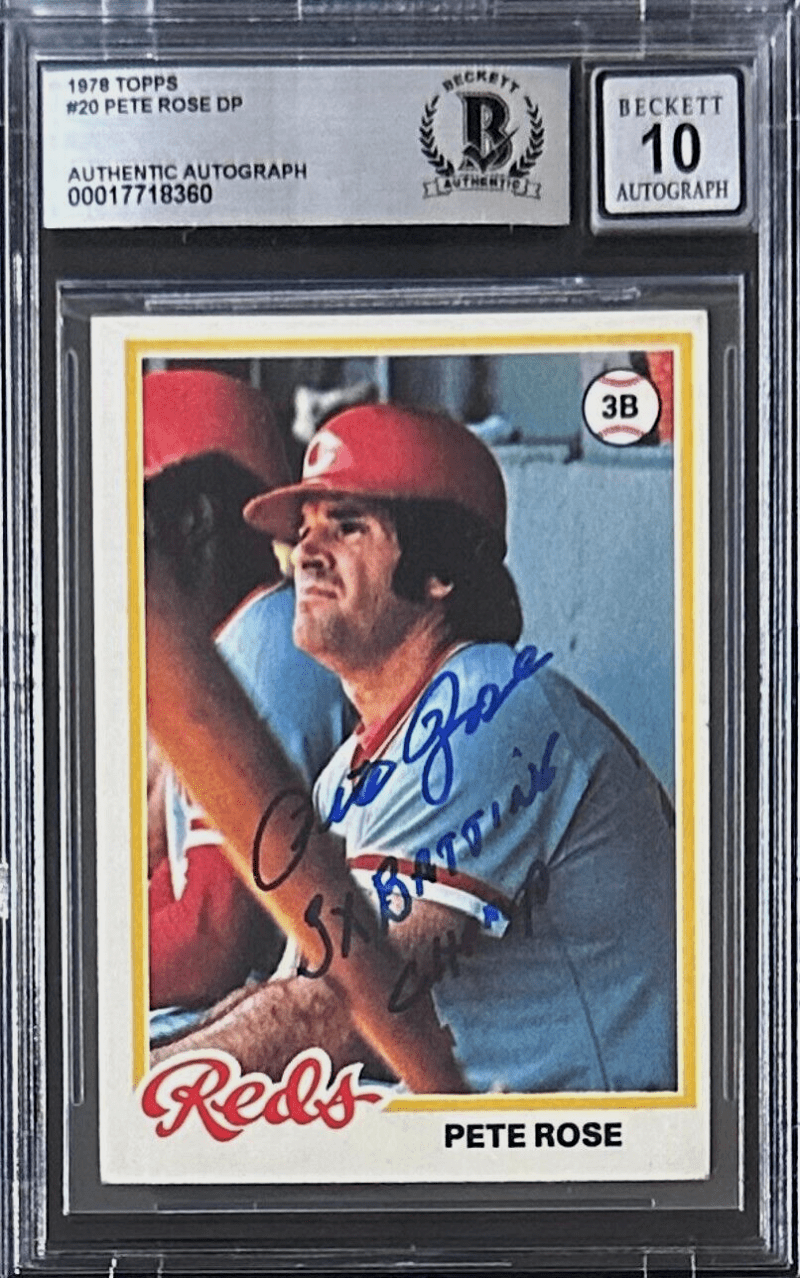 Pete Rose Signed 1978 Topps #20 Beckett BAS Auto 10 3 Batting Champ inscription