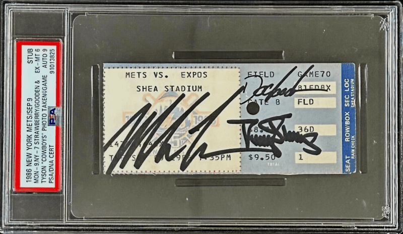 Mike Tyson Strawberry & Gooden NY Mets Ticket Stub PSA Auto 9 6 EX-MT Rare Pop 1