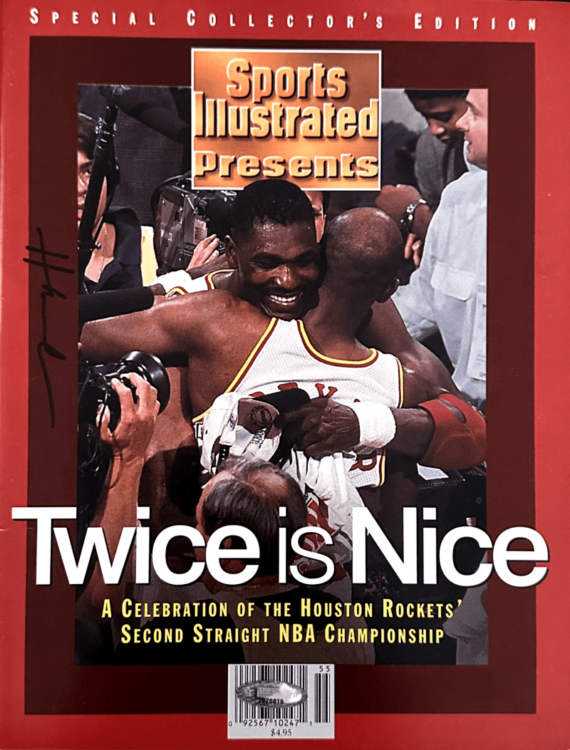 Hakeem Olajuwon Signed Twice is Nice Sports Illustrated Magazine TriStar Authen