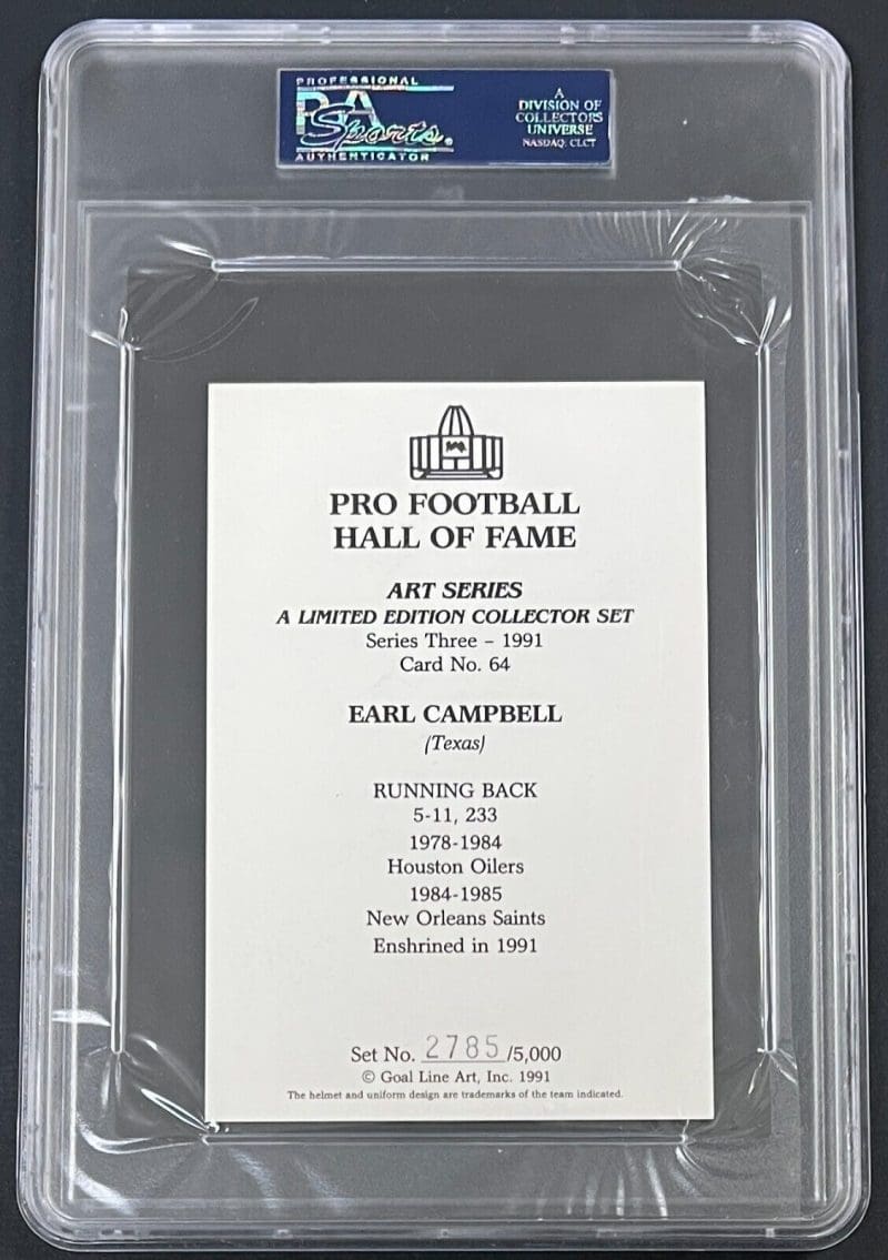 Earl Campbell Signed 1989 Goal Line HOF Card #64 PSA/DNA Auto 10 HOF 91 - Image 2