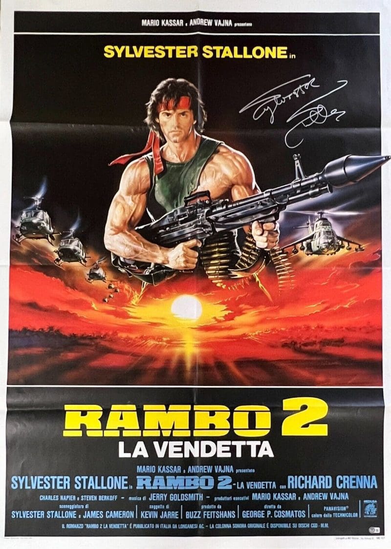 Sylvester Stallone Signed Rambo II Original 39x55 Italian Poster BAS AC67511