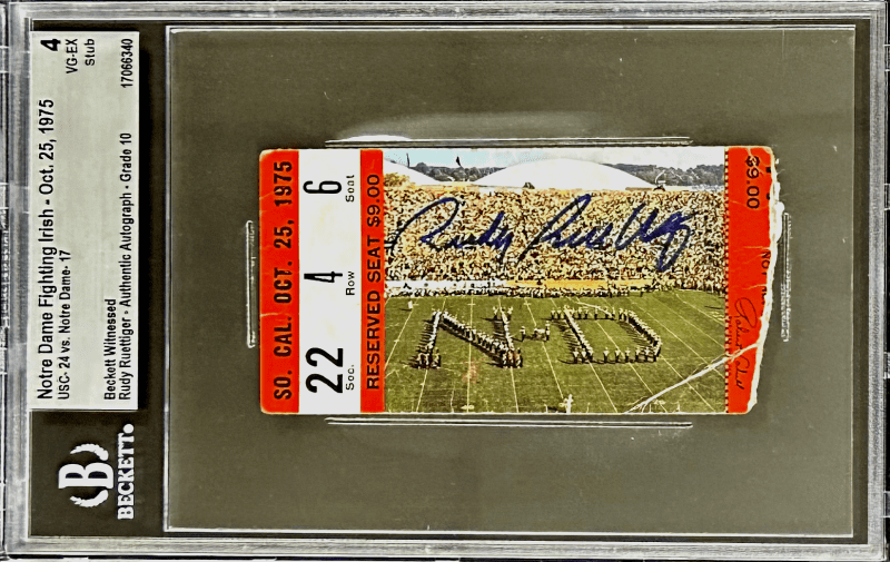 Rudy Ruettiger Signed Autographed Norte Dame Oct Ticket Stub Beckett