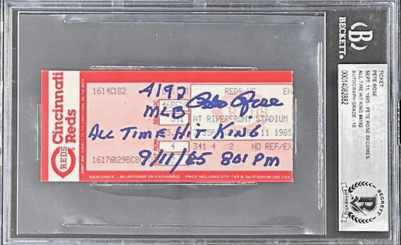 Pete Rose Signed 9/11/85 Ticket Stub Becomes The All Time Hit King BAS Auto 10