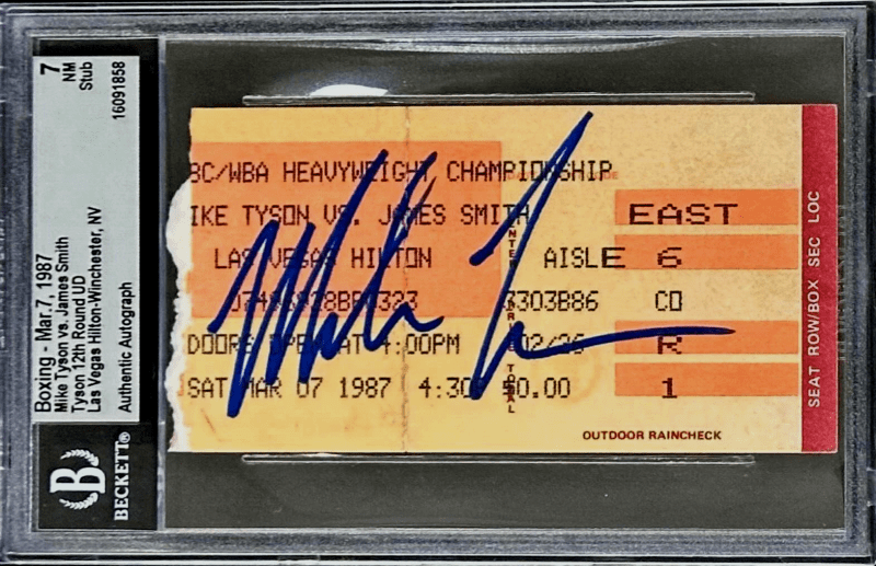 Mike Tyson vs James Smith Signed Ticket Stub Beckett Tyson 12th Round UD