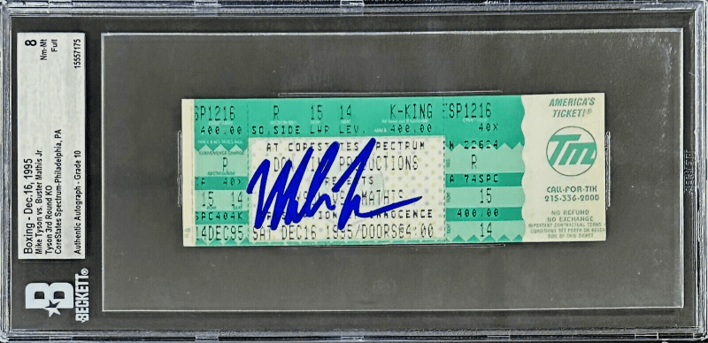 Mike Tyson vs Buster Mathis Jr. Signed Full Ticket Beckett Tyson 3rd Round KO