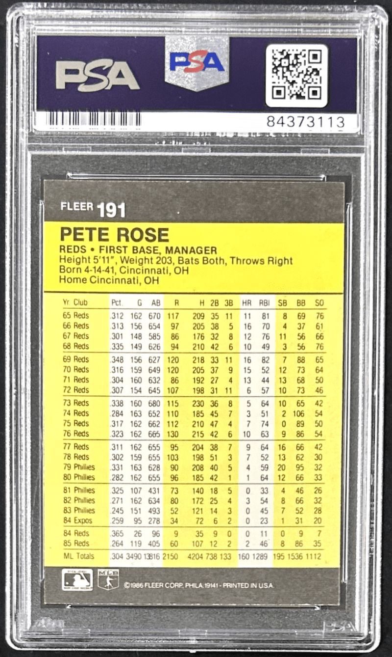 Pete Rose Signed 1986 Fleer #191 PSA DNA Auto Cincinnati Reds - Image 2