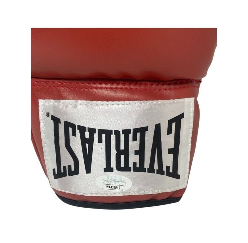 Riddick Bowe Signed Autographed Red Boxing Glove JSA Authenticated Left - Image 2