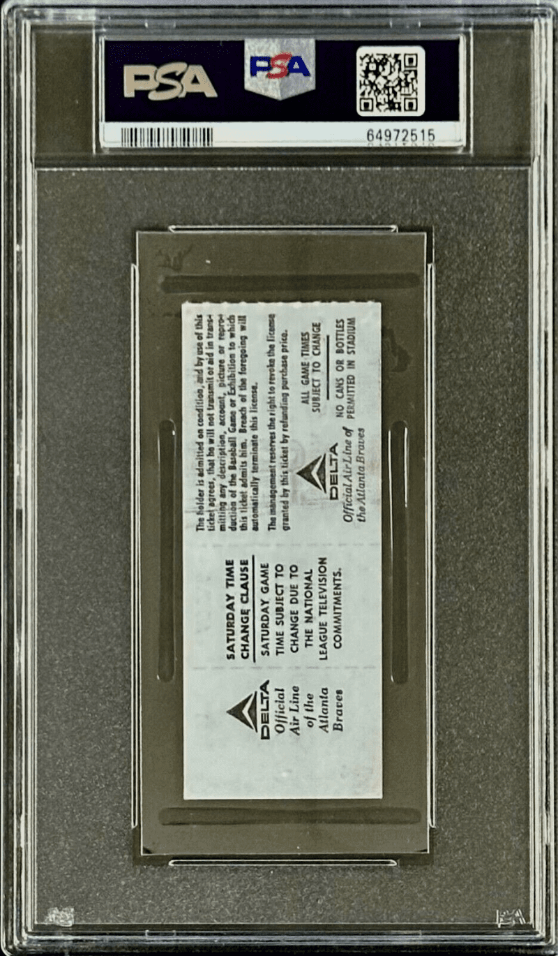Hank Aaron Home Run #715 Ticket Stub PSA NM 7 Passes Babe Ruth All Time HR's - Image 3