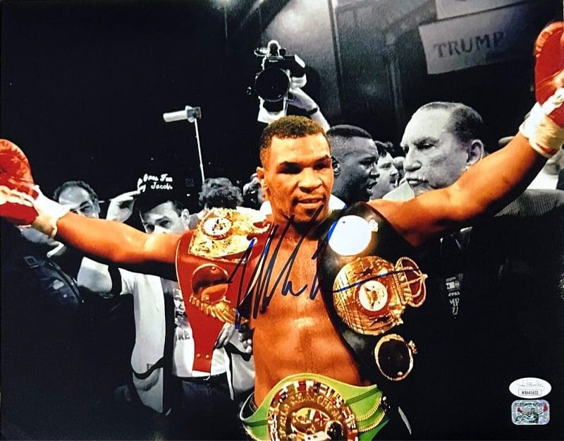 Mike Tyson Signed Autographed 11x14 Photo JSA & Mike Tyson Authentic Belts Blue