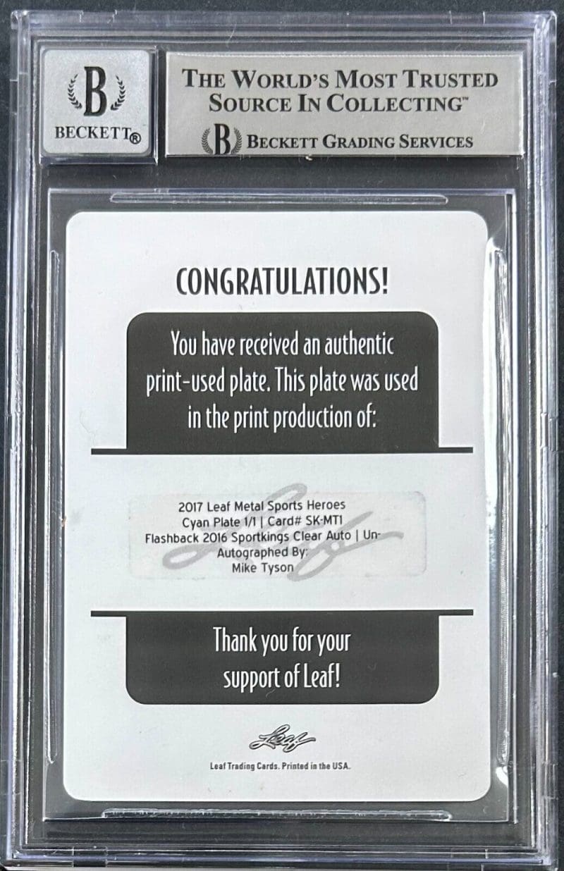 Mike Tyson Signed 2017 LEAF Metal Sports Hero's Printing Plates Beckett Auto 10 - Image 2