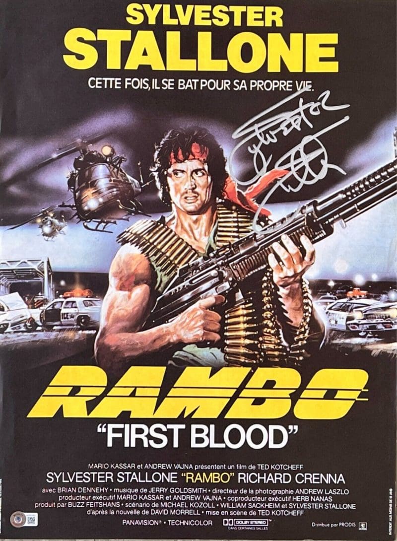 Sylvester Stallone Signed Rambo 1st Blood French Movie 15x21 Poster BAS AC67491