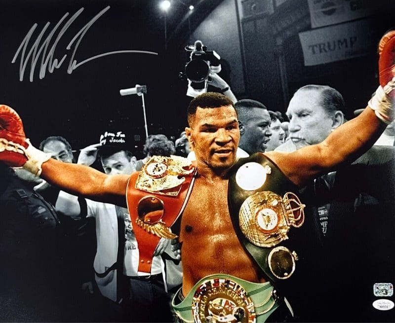 Mike Tyson Signed Autographed 16x20 Photo JSA & Mike Tyson Authentic Belts Sil