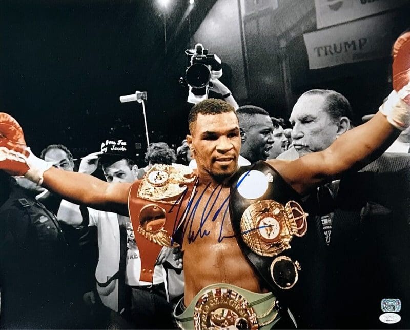 Mike Tyson Signed Autographed 16x20 Photo JSA & Mike Tyson Authentic Belts Blue