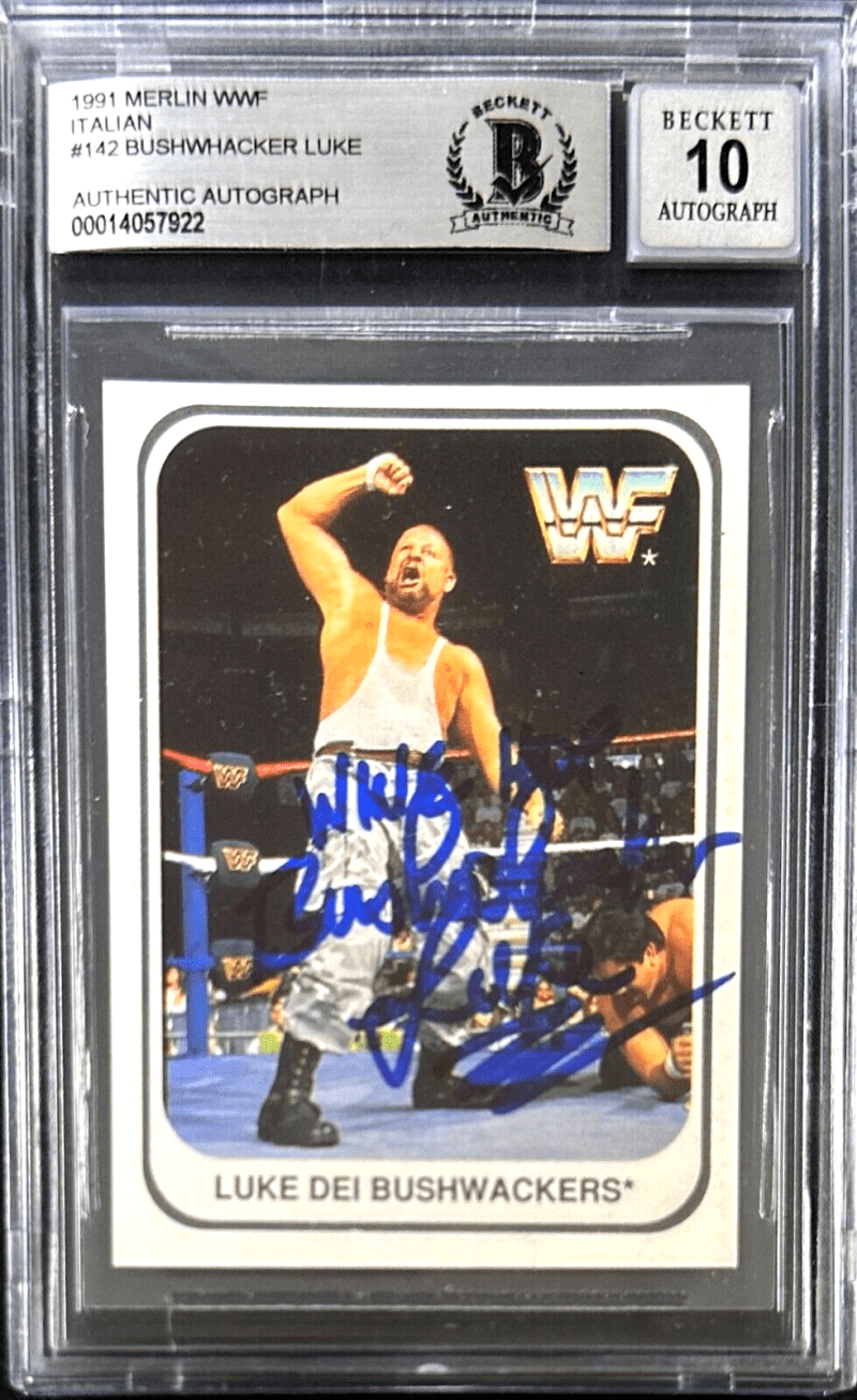 Bushwhacker Luke Signed 1991 Merlin Italian Card #142 Beckett  Auto 10