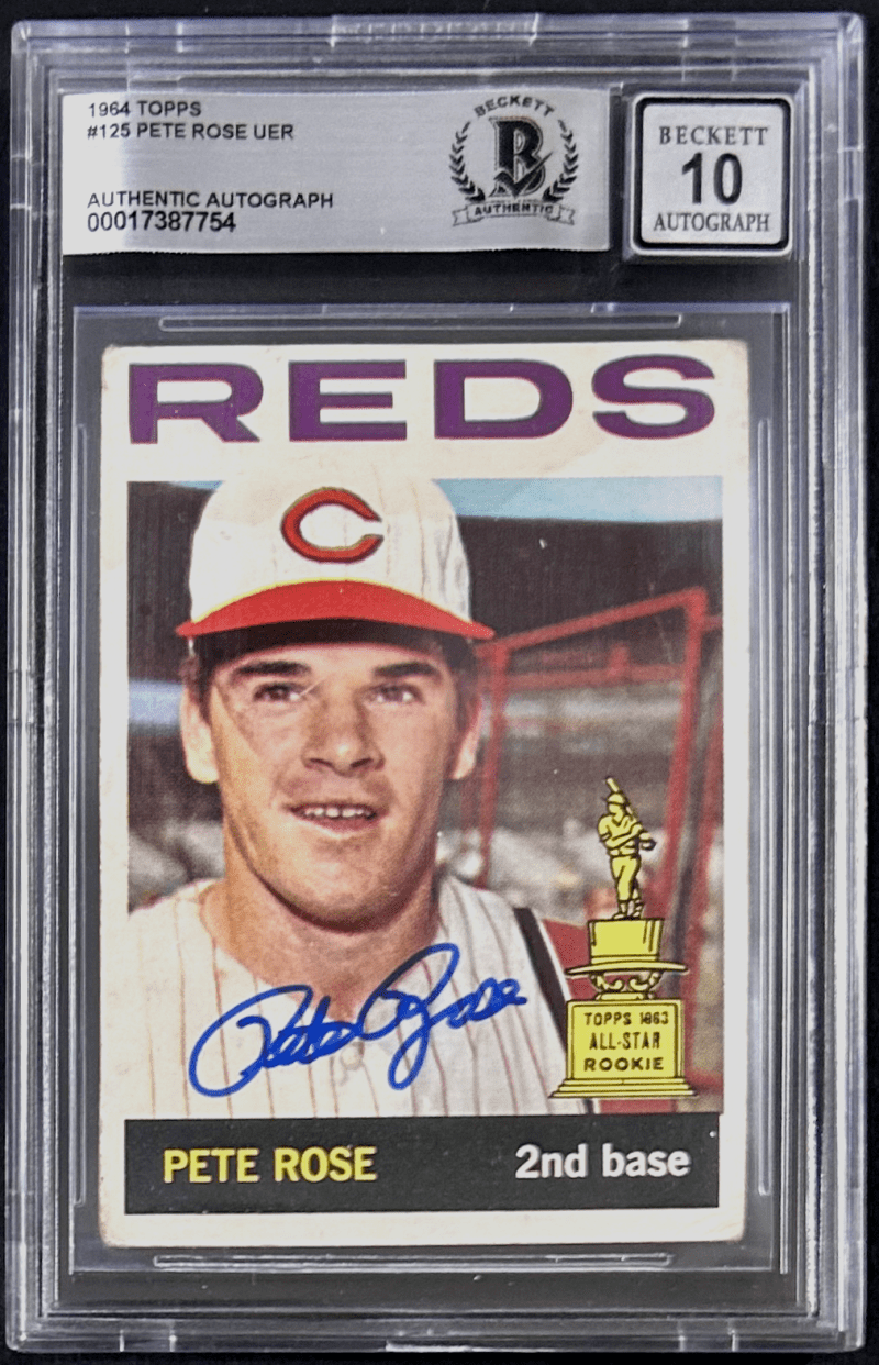 Pete Rose Signed 1964 Topps UER Card #125 Beckett Auto 10 Reds All Star Rookie
