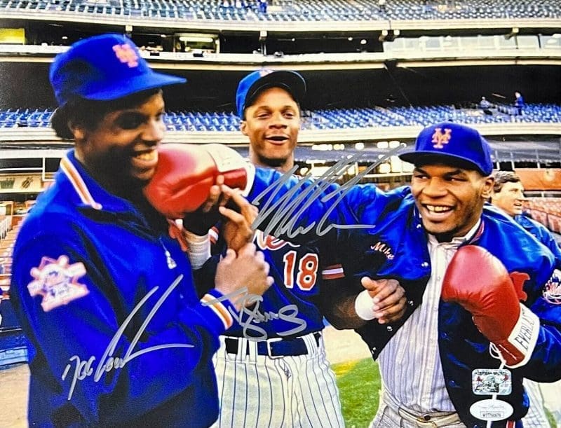 Mike Tyson Darryl Strawberry Dwight Gooden Signed Autographed 11x14 Photo JSA CO